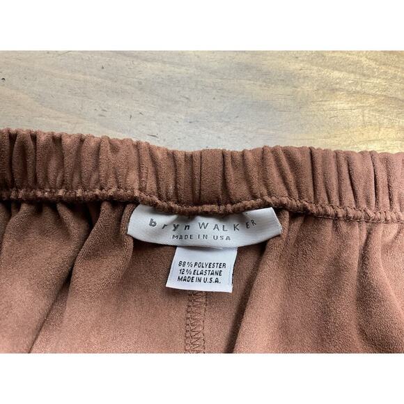 Bryn Walker L Ella Sequoia Brown Faux Suede Elastic Wide Leg Crop Pants Gauchos - Picture 4 of 9